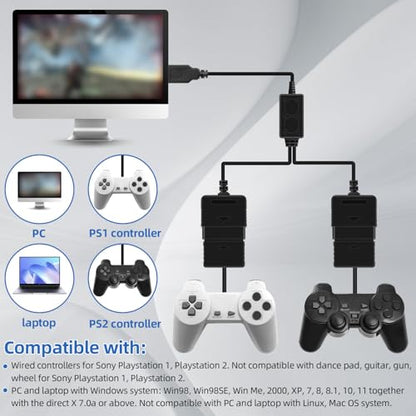 OSTENT Dual USB Adapter Converter Cable Cord for Sony PlayStation 1/2 PS One PSX Wired Controller Gamepad Joystick to PC Laptop