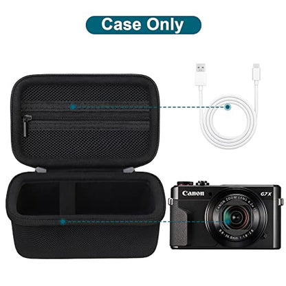 Canboc Camera Case for Canon PowerShot G7 X Mark III/ G7X Mark II Digital 4K Vlogging Camera, Point and Shoot 4K Video Camera Bag, Zipper Mesh Pocket fits USB Cable, Batteries, Black - color: Black