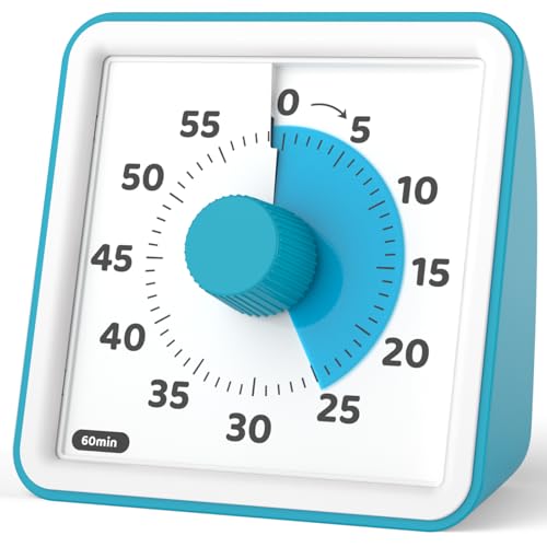 LIORQUE Visual Timer for Kids, 60 Minute Countdown Timer, Dark Blue | Non-Ticking, 3 Volume Levels, Timer for Classroom Kitchen Office ADHD, 2 AAA Batteries Included - color: Dark Blue