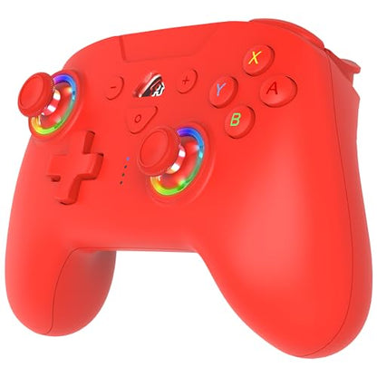 SUBSONIC - Switch and Switch 2 Wireless Controller - LED Pro controller Red | Pro Controller Gamepad for Nintendo Switch 2 and Nintendo Switch, Ergonomic, Programmable LED, Vibration Function, Gyroscope - color: Red