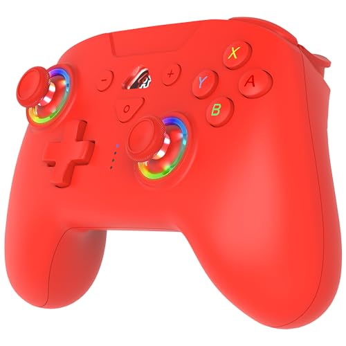 SUBSONIC - Switch and Switch 2 Wireless Controller - LED Pro controller Red | Pro Controller Gamepad for Nintendo Switch 2 and Nintendo Switch, Ergonomic, Programmable LED, Vibration Function, Gyroscope - color: Red