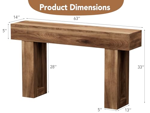 63 Inch Long Console Table, Narrow Rectangular Sofa Table Behind The Couch, Farmhouse Entryway Table for Entrance, Hallway, Living Room (Brown) - color: Brown, style: No Socket