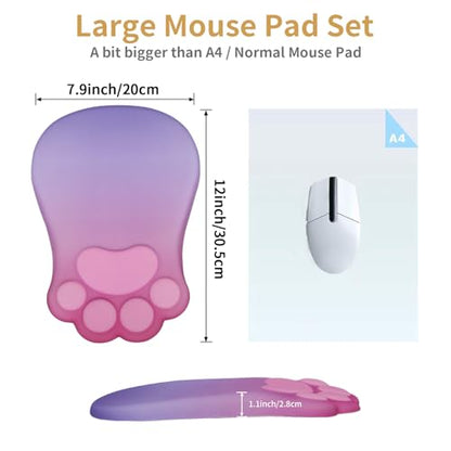 L-SPOUTTO Ergonomic Mouse Pad with Wrist Rest,Pink Mouse Pad Wrist Support | Cute Cat Paw Comfortable Massage Design,Computer Pain Relief Mousepad with Non-Slip Base for Desk Laptop Gaming,Pink&Purple - color: Pink & Purple