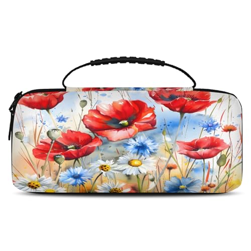 Adornori Floral Colorful Poppy Flower Carry Case Compatible with Nintendo Switch 2, with 20 Games Cartridges, Portable Travel Carrying Case Pouch for Accessories & Game Cards - color: Multicolor 17