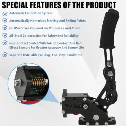 RYLNOK 64bit PC USB Handbrake Upgrade Sim Racing Gamges Handbrake For Logitech G25 G27 G29 G920 T500 T300 2m Nylon Wire Reinforced Spring Black And Clamp Simulate [windows] - color: Black