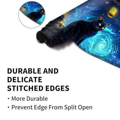 Large Gaming Playmat Compatible with MTG, Seamless Card Game Mat with Stitched Edges, 27.6 x 15.7 in Natural Rubber Desk Pad with Transparent Drawstring Bag, A Mysterious and Stealthy Feline - color: A Mysterious and Stealthy Feline, size: 28"X16" Regular