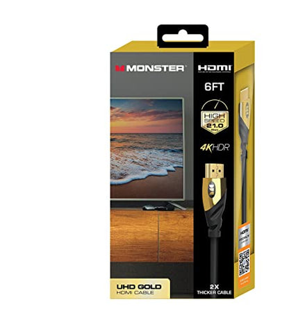 Monster 6 ft UHD Gold HDMI Cable, Supports 4K Resolution, Speeds of 60 Hz and 21 Gigabytes per Second, Compatible with OLED and QLED TVs