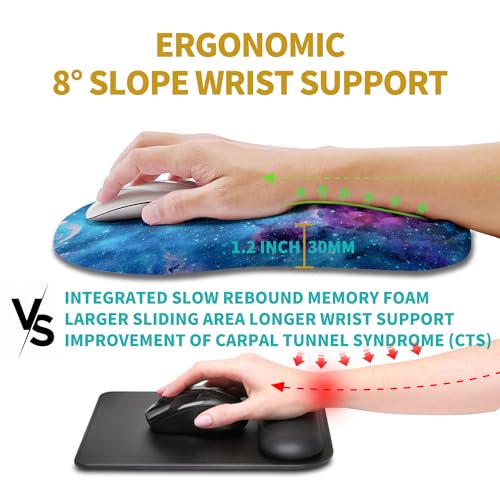 Hokafenle Ergonomic Mouse Pad Wrist Support, Wrist Rest Mousepad for Carpal Tunnel Pain Relief with Integrated Memory Foam Slope Massage Bulge (11.8x7.9 inch,Galaxy Nebula Space - color: KM19-Galaxy Nebula Space
