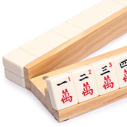 Yellow Mountain Imports 18-Inch Natural Pine Wooden Mahjong Racks with Pushers - Set of 4 (Racks with Pushers Only) - color: Natural Pine