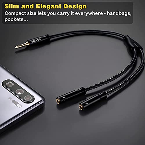 Headphone Splitter Cable TRRS 3.5mm 2 Female 1 Male Aux Splitter 30cm | Nylon Braided Cord, Gold Plated, Separate Audio and Mic, For 3.5mm PC Laptop Phone PS4 Xbox 1 Switch 2/PS4/PS5/Steam Deck - size: 0.65FT