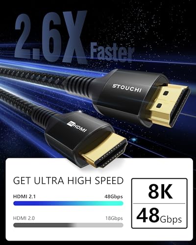 Stouchi 10K 8K HDMI Cable 6ft, Ultra High Speed HDMI® Cable 4k120Hz 144Hz 8k60Hz 48Gbps eARC HDR10+ Atmos HDCP 2.3 Compatible for Mac RTX4090 PC HDTV PS5 Xbox, Black - color: Black, size: 6ft