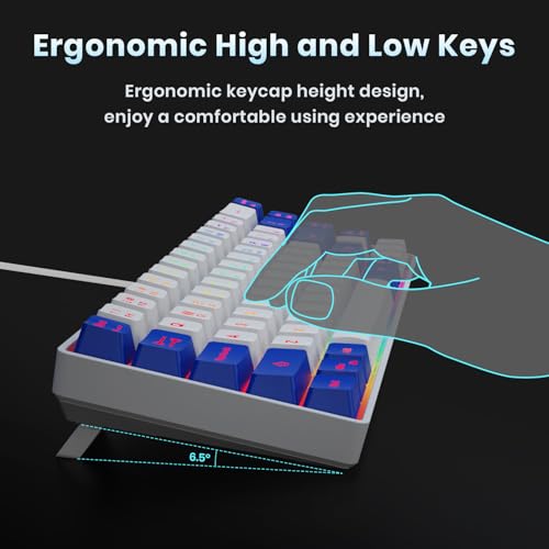 GEODMAER 65% Gaming Keyboard, LED Backlit Mini Wired Keyboard, Ultra-Compact Anti-Ghosting No-Conflict 68 Keys Membrane Gaming Wired Keyboard for PC Laptop Windows Gamer(White-Blue) - color: White-Blue