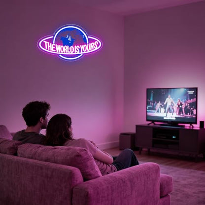 The World is Yours Neon Sign, Led Neon Light Signs for Game Room Wall Decor Gaming Planet LED Light up Sign Lamp for Man Cave Party Bedroom Bar Birthday Gamer Gift Dimmable USB Powered(16.2"*9.5") - style: The World 1