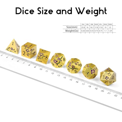 DNDND Metal Dice Set, 7 PCS Metallic Flowers DND Dice with Gorgeous Gift Case for D&D Dungeons and Dragon Tabletop Game (Purple Flowers with Gold) - color: Flower Gold Purple