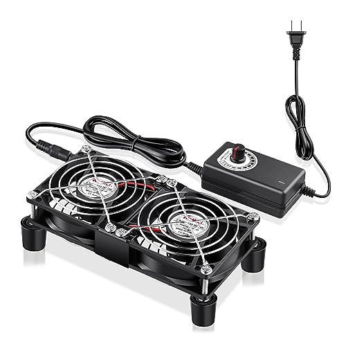 Wathai 80mm x 2 Computer Fan with AC Plug Variable Speed Controller | Dual Ball Big Airflow AC 110V 120V for PlayStation Router Laptop PC Receiver DVR Xbox Modem AV Cabinet Electronics Cooling