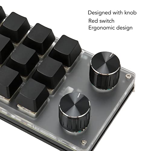 GOWENIC Mini Keypad, USB Wired Bluetooth Dual Mode Gaming Keyboard with Knob, DIY Programmable OSU Mechanical Keyboard Red Switch for Vista, Linux, OS X (12 Keys)