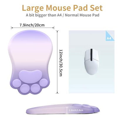 L-SPOUTTO Ergonomic Mouse Pad with Wrist Rest,Cute Mouse Pad Wrist Support | Cat Paw Comfortable Massage Design,Computer Pain Relief Mousepad with Non-Slip PU Base for Desk Laptop Gaming,Gradient Purple - color: Gradient Purple