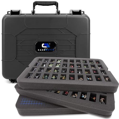 CASEMATIX Hard Shell Miniature Carrying Case - 80 Slot Figurine Miniature Storage Case with Customizable Foam Layer for Large Miniatures Compatible with Warhammer 40k, DnD & More!