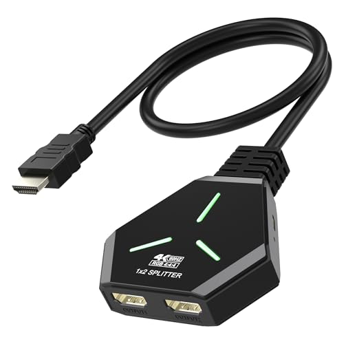 HDMI Splitter 1x2, 4K@60Hz HDMI 2.0 Splitter 1 in 2 Out for Dual Monitors, 1 Source to 2 Displays, Supports 18Gbps High Speed, HDCP 2.2, 3D, HDR, Compatible for Projector/TV/Monitor.