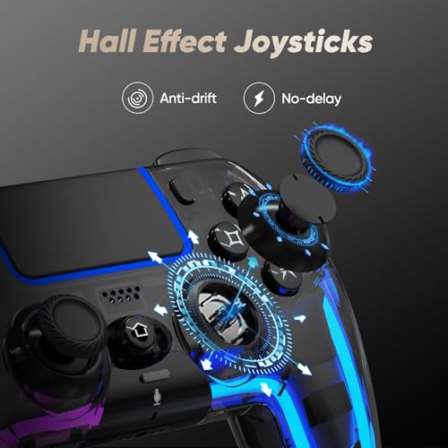 BETMI Wireless Controller for PS5, Pro/Slim/MAC/PC (Transparent Black) | Hall Effect Joysticks, Dual Vibration, Marco/Turbo/3.5mm Jack/6-Axis Gyro, Speaker, LED Gamepad for Steam Deck, L Pink R Cyan - color: Transparent Black, L Pink R Cyan