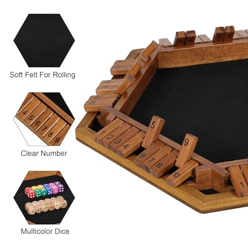 ELONGDI Upgraded 1-6 Player Shut The Box Dice Game with 12 Dice+Bonus Wooden 12 Dice, Classic Wooden Board Table Math Game for Adults,Kids/Tabletop Board Games for Classroom,Home,Party or Pub