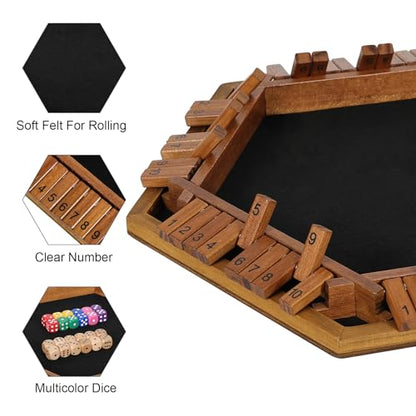 ELONGDI Upgraded 1-6 Player Shut The Box Dice Game with 12 Dice+Bonus Wooden 12 Dice, Classic Wooden Board Table Math Game for Adults,Kids/Tabletop Board Games for Classroom,Home,Party or Pub
