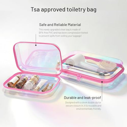 Clear Hard Shell Organizer Cases, 2 Pack | Iridescent PET shell with water-resistant, scratch-resistant surface for travel, toiletries, electronics and daily essentials - color: Pink Iridescent