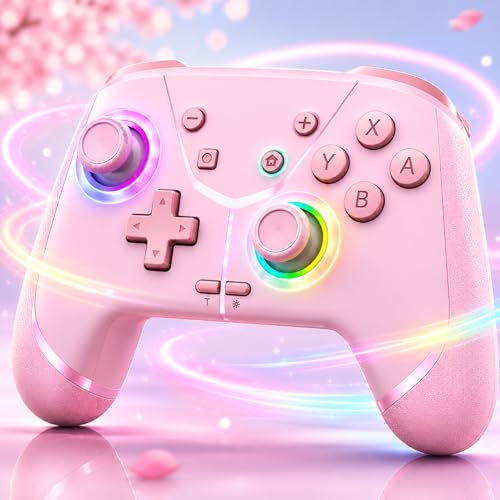 Switch Controller, Wireless Pro Controller for Nintendo Switch 2/Switch/Lite/OLED, Bluetooth controllers Compatible with iPhone/Mac/iPad/iOS/Android/Phone/PC/Steam and TV with Programming/RGB4/Vibration / 3 Turbo Modes/6-Axis/Motion (Pink) - color: Pink