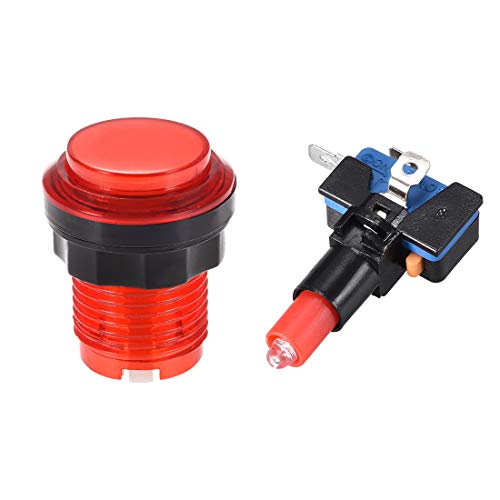 uxcell Game Push Button 33.5mm Round 12V LED Illuminated Push Button Switch with Micro Switch for Arcade Video Games Red 6pcs - color: Red