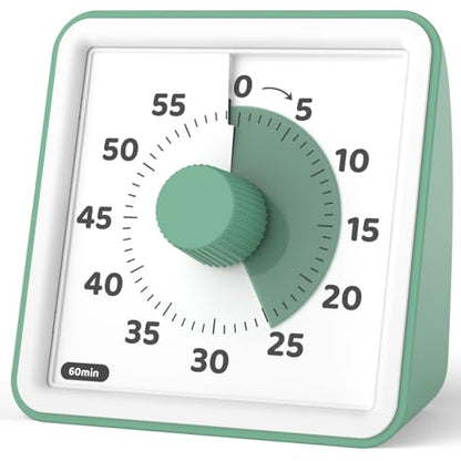 LIORQUE Visual Timer for Kids, 60 Minute Countdown Timer, Green | Non-Ticking, 3 Volume Levels, Timer for Classroom Kitchen Office ADHD, 2 AAA Batteries Included - color: Green