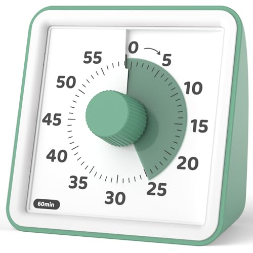 LIORQUE Visual Timer for Kids, 60 Minute Countdown Timer, Green | Non-Ticking, 3 Volume Levels, Timer for Classroom Kitchen Office ADHD, 2 AAA Batteries Included - color: Green
