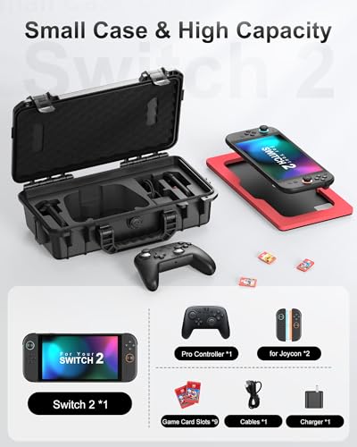 STARTRC GAMES Hard Carrying Case for Nintendo Switch 2, Waterproof Hard Travel Case for Nintendo Switch 2 Console, 2 Pro Controllers, 16 Game Cards and Other Accessories (Small)