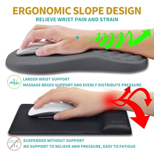 Hokafenle 2 in 1 Ergonomic Mouse Pad Wrist Support & Wrist Rest for Computer Keyboard Set, with Relieve Carpal Tunnel Pain Massage Bulge and Full Memory Gel Design (2In1 Set, Dark Gray) - color: Hk012-dark Gray