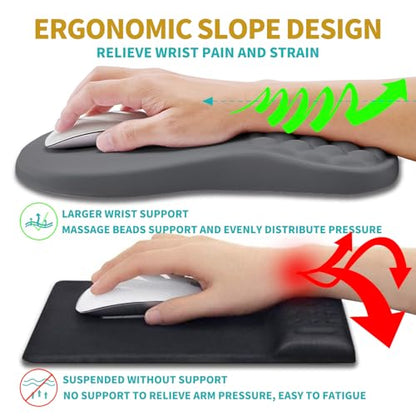 Hokafenle 2 in 1 Ergonomic Mouse Pad Wrist Support & Wrist Rest for Computer Keyboard Set, with Relieve Carpal Tunnel Pain Massage Bulge and Full Memory Gel Design (2In1 Set, Dark Gray) - color: Hk012-dark Gray