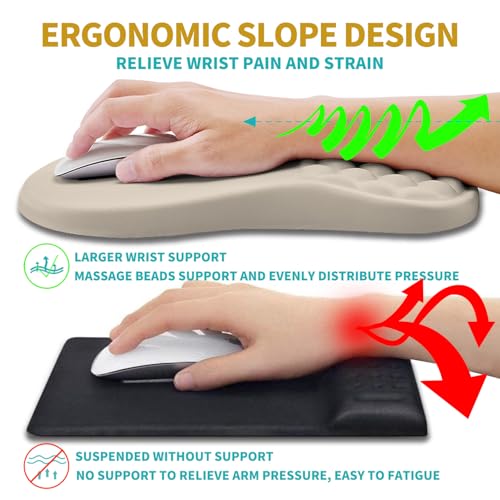 Hokafenle 2 in 1 Ergonomic Mouse Pad Wrist Support & Wrist Rest for Computer Keyboard Set, with Relieve Carpal Tunnel Pain Massage Bulge and Full Memory Gel Design (2In1 Set - Apricot) - color: Hk014-apricot