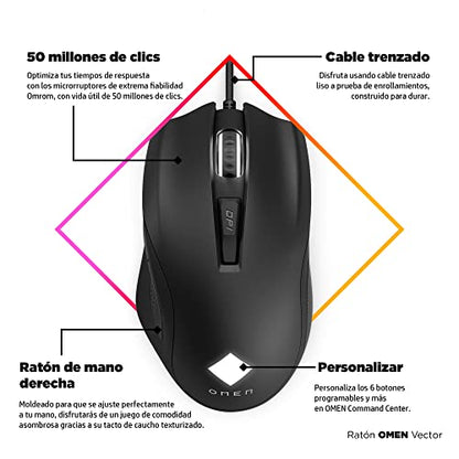 HP OMEN Vector Gaming Mouse with Ergonomic Design and Tunable Weight with RGB Lighting & Omron Switches (8BC53AA#ABL)