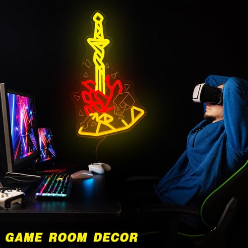 Dark Fantasy Neon Sign Bonfire LED Light for Gaming Room Man Cave Decor Dimmable USB Powered Wall Art, Cool Video Game Gift for Boyfriend Gamer(9.8 * 16.5inch) - style: Dark Fantasy