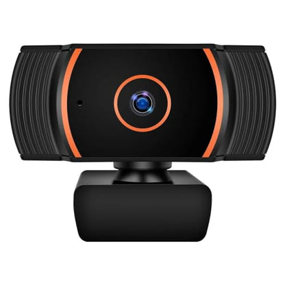 Generic HD Webcam 1080p with Built-in Microphone - 360° Rotation Pan & Tilt - Attachable Desktop Cam Perfect for Remote Work, Online Course Taking, Streaming, & Gaming, Black and Orange, ZHY1566