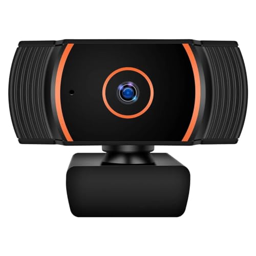 Generic HD Webcam 1080p with Built-in Microphone - 360° Rotation Pan & Tilt - Attachable Desktop Cam Perfect for Remote Work, Online Course Taking, Streaming, & Gaming, Black and Orange, ZHY1566