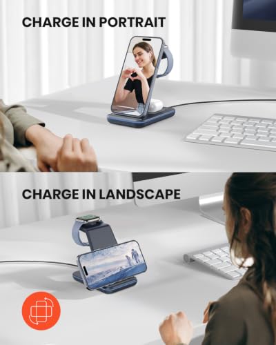 GEEKERA Wireless Charger, 3 in 1 Wireless Charging Station for iPhone Air/17/16/15/14/13/12/11/Pro Max/X/8, Phone and Watch Charger Stand for Apple Watch Ultra 3-2/11-2/SE, AirPods Pro/4/3/2, gunmetal - color: gunmetal