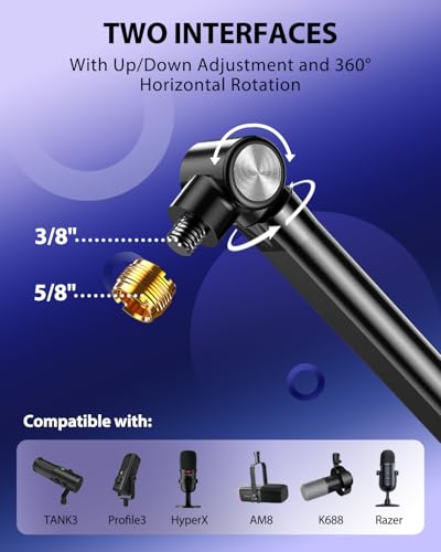 UBeesize Microphone Boom Arm, Aluminum Alloy Mic Arm Stand | 360° Rotatable Desk Mount with 3/8" to 5/8" Adapter, Compatible with Blue Yeti, HyperX QuadCast, Shure SM7B, Podcast & Gaming - color: Glossy Black