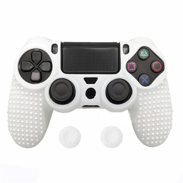 PS4 Controller DualShock4 Skin Grip Anti-Slip Silicone Cover Protector Case for Sony PS4/PS4 Slim/PS4 Pro Controller with 2 Thumb Grips (White) - color: White