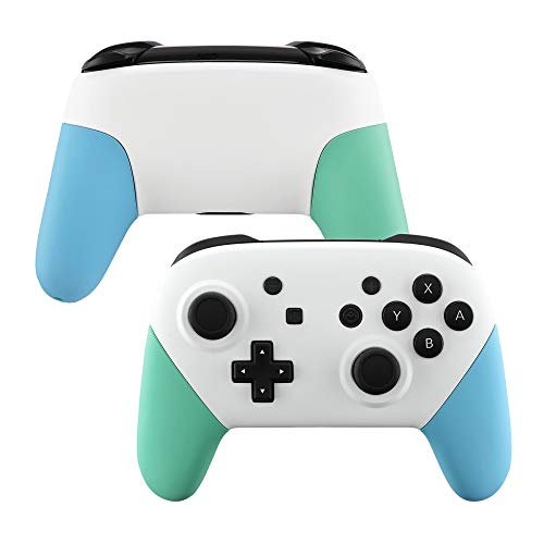 eXtremeRate White Faceplate Backplate Mint Green Heaven Blue Handles for Nintendo Switch Pro Controller, DIY Replacement Hand Grip Housing Shell Cover for Nintendo Switch Pro - Controller NOT Included - color: Mint Green & Heaven Blue