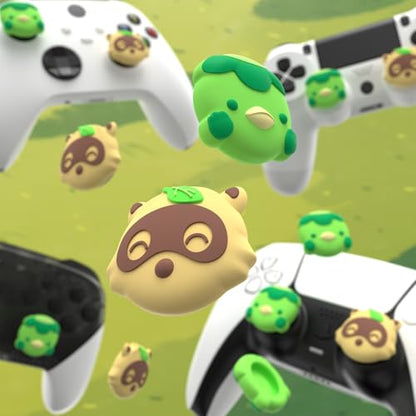PlayVital Cute Thumb Grip Caps for Nintendo Switch 2 Pro, Switch Pro Controller, Silicone Joystick Caps Cover for ps5, Edge, ps4, Xbox Series X/S, Xbox One, Elite Series 2 Controller - Tanuki & Kappa - color: Tanuki & Kappa