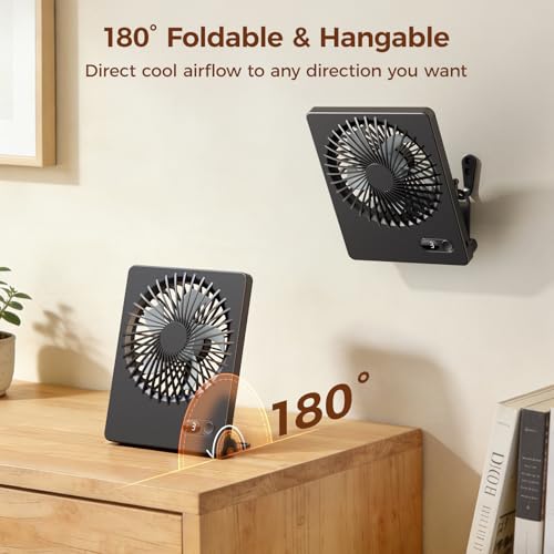Zuvas Desk Fan Small Rechargeable Battery Table Fans for travel Ultra Quiet | 180° Tilt Folding, LED Dislay, Portable Fan Slim Design, 3 Speed Adjustable, for Office Bedroom Desktop, Cruise Essentials - color: Black