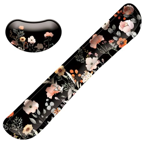 Keyboard Wrist Rest Mouse Wrist Support Set, Memory Foam Wrist Rest Pad for Computer Laptop Keyboard Mouse, Ergonomic Wrist Cushion Support for Typing Pain Relief, Gaming Home Office, Flower Black - color: Flower Black