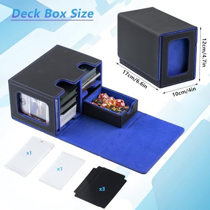 MTG Deck Box for Commander with Dice Tray,Designed for MTG Commander | Card Deck Box Fits 200+ Double Sleeved Cards,Card Storage Box with 3 Dividers 2 card holder - color: Blue