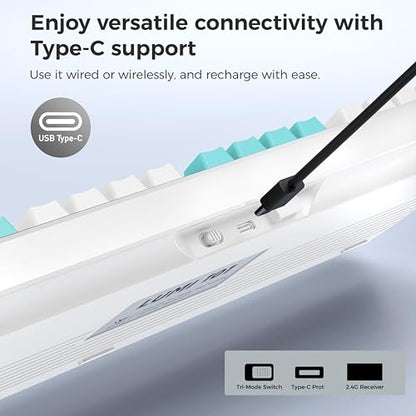 LUMI101 Wireless Mechanical Keyboard,Full-size keyboard with numeric keypad，Tri-Mode BT5.0/2.4GHz/USB-C Hot Swappable Custom Keyboard,RGB Backlit Computer Gaming Keyboards for PC/Tablet/PS/Xbox(Blue) - color: Blue
