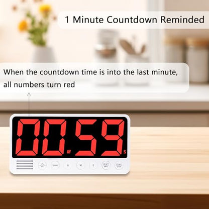 Digital Kitchen Timer with 7.1” Extra Large Display, Rechargeable Magnetic LED Countdown/Up Memory Timer with 6 Alarms & 4 Volume Levels for Cooking, Classroom, Office, Home Gym (Black) - color: Black