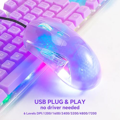 RGB Gaming Keyboard and Mouse Combo,USB Wired Custom Clear Keyboards | Rainbow LED Backlight Transparent Keyboard Mouse Set for Computer Windows PC PS4 Xbox Laptop - color: Clear Purple